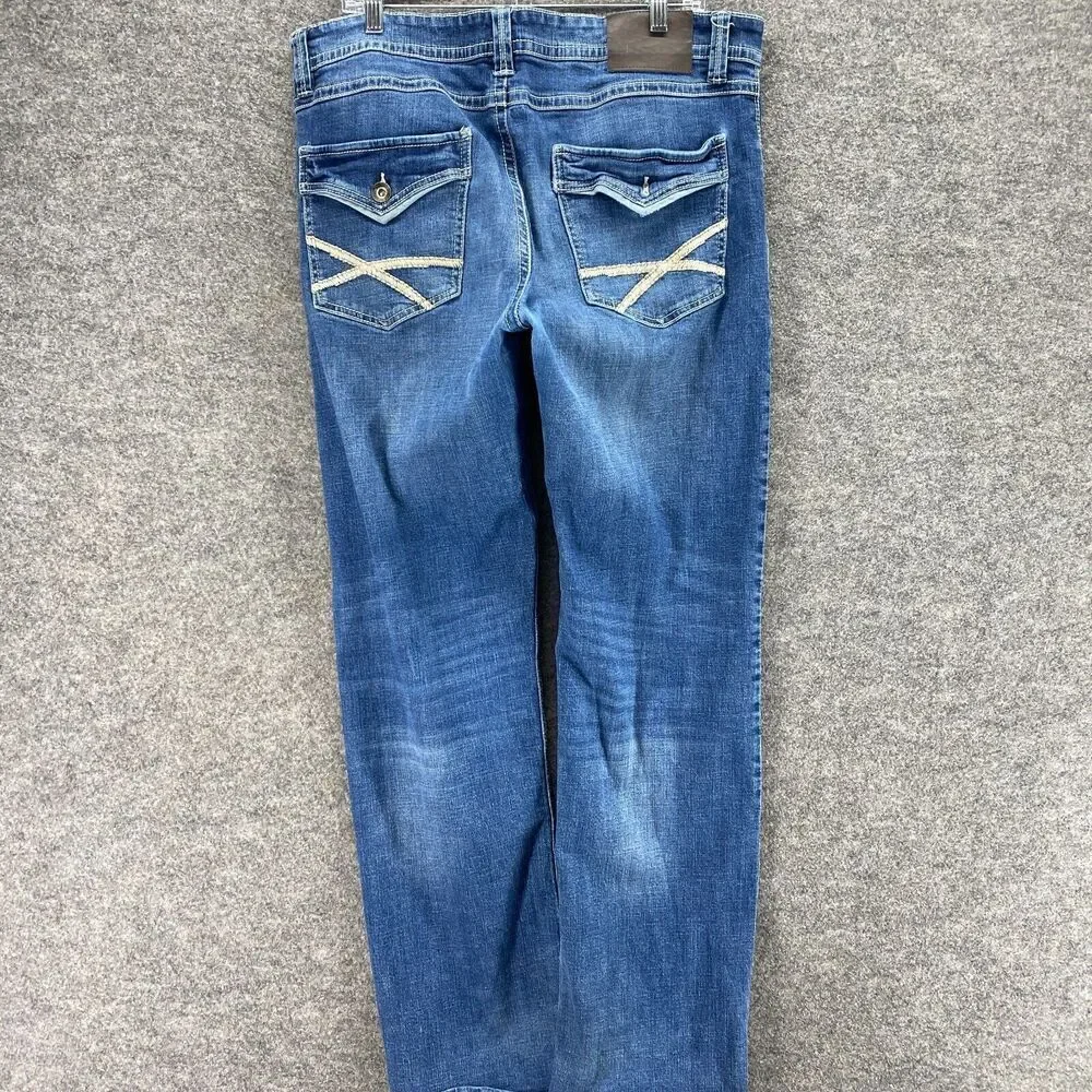 TK Alex Jeans Men 36*34 Blue Denim Medium Wash Mid Rise Slim Boot Pockets Solid